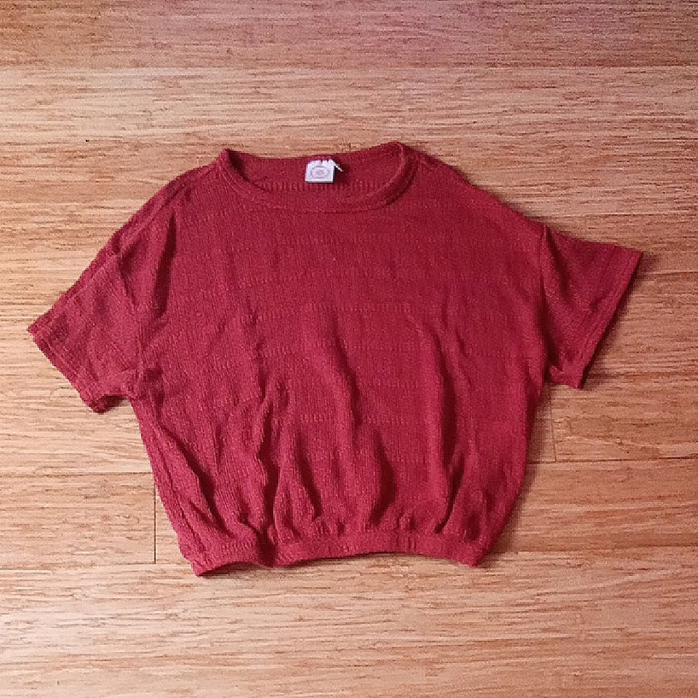 Orange Short Sleeve Slightly Sheer Knit Top - Size Small - *few snags*